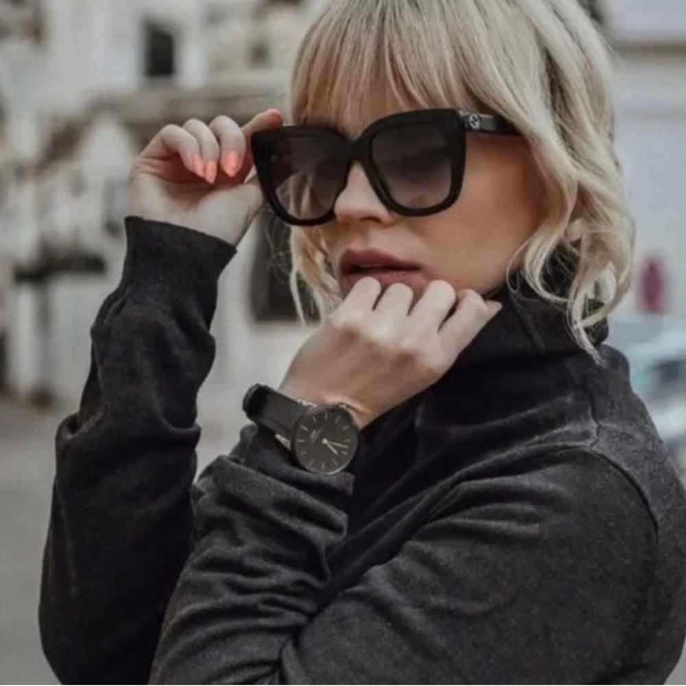 NEW GUCCI GG0163SN BLACK CATEYE SUNGLASSES